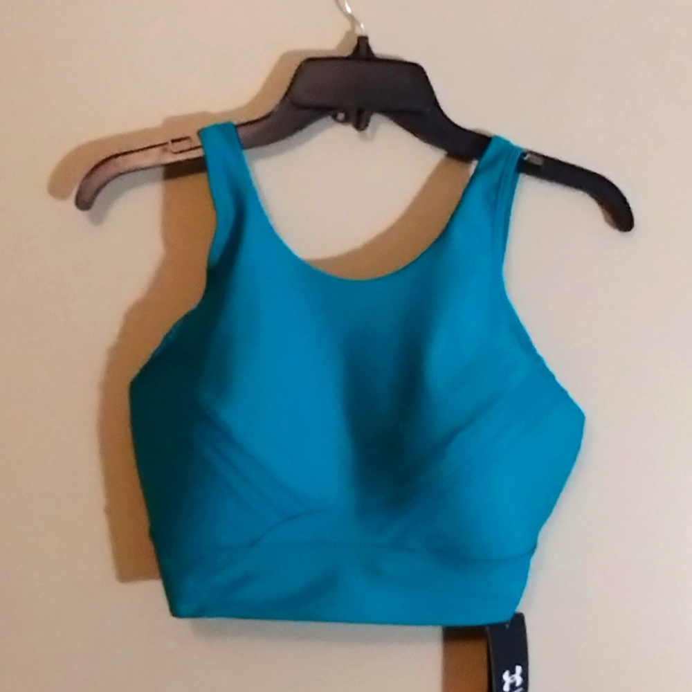 Under Armour Infinity Pintuck Mid Padded Sports Bra, Medium Support, Teal, NWT